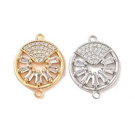 Brass Pave Clear Cubic Zirconia Connector Charms, Cadmium Free & Nickel Free & Lead Free, Flat Round Links