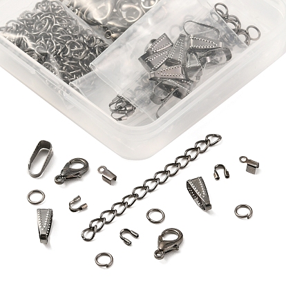 DIY Jewelry Making Finding Kit, Including Zinc Alloy Lobster Claw Clasps, Iron Jump Rings & Ends Chains & Crimp Ends, Brass Snap on Bails & Wire Guardian