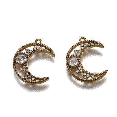 Pendentifs en laiton zircon cubique transparent, avec anneau de saut, lune
