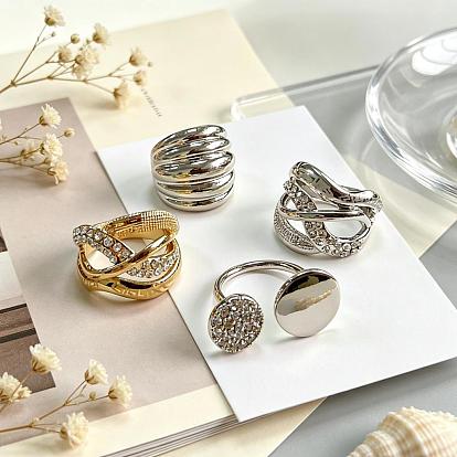 Multi Layered Zinc Alloy Rhinestone Finger Rings for Women