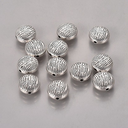 Cuentas redondas planas de aleación de estilo tibetano, sin plomo y cadmio, 10x5 mm, agujero: 1 mm