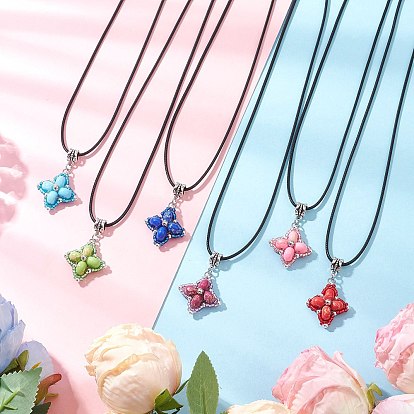 Звезда с подвеской из окрашенной синтетической императорской яшмы и стеклянных бусин, ожерелья из черного вощеного хлопкового шнура, античное серебро