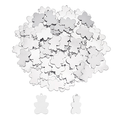 100 pcs 304 pendentifs en acier inoxydable, Coupe au laser, vierge étiquette de marquage, ours