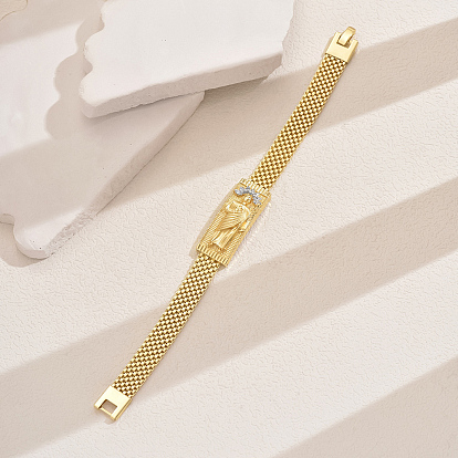 Латунные браслеты-цепочки с пантерой для женщин, прямоугольник с королем, со сплавом и кубическим цирконием