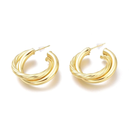 Brass Half Hoop Earrings, with Steel Pin and Plastic Ear Nuts, Long-Lasting Plated
