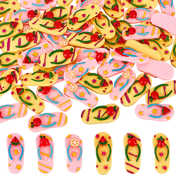 60шт. 6 стили фруктовые непрозрачные смоляные кабошоны, тапочка