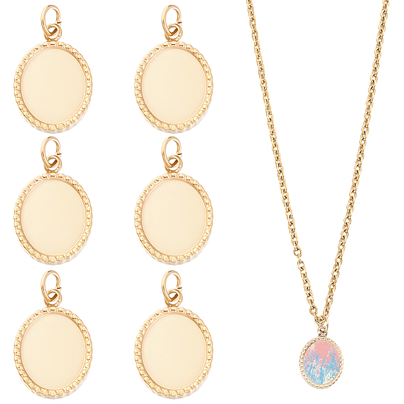 6Pcs 304 Stainless Steel Pendant Cabochon Settings, with Jump Rings, Oval