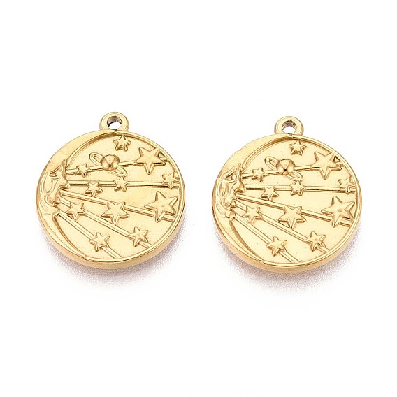 304 подвески из нержавеющей стали, Плоский круглый с луной и звездой, ионное покрытие (ip)