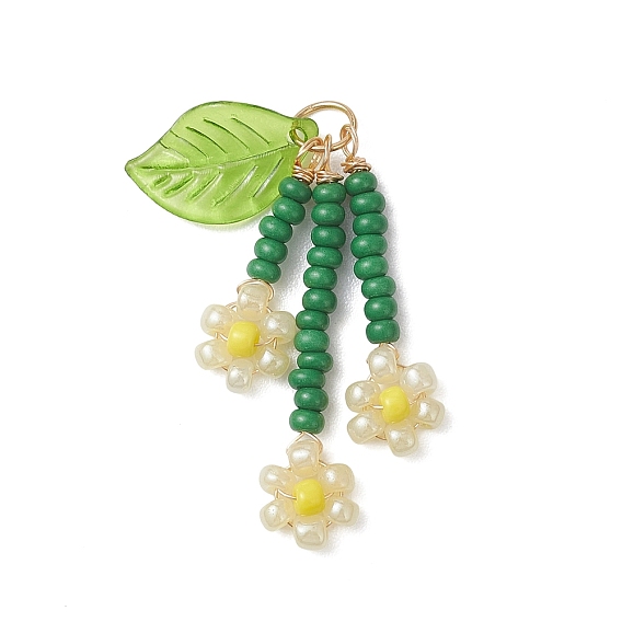 Подвески-цветы из стеклянных бус, с акриловой