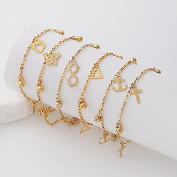 Vintage 304 Stainless Steel Charm Bracelets for Women, Golden