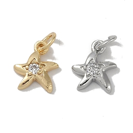 Brass Micro Pave Clear Cubic Zirconia Pendants, Star, with Jump Ring