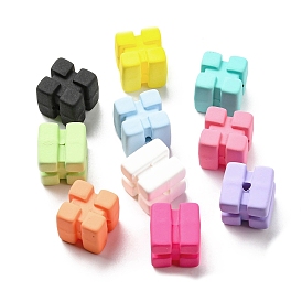 Rubberized Style Opaque Acrylic Beads, Cube