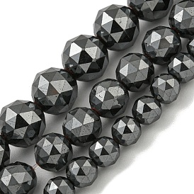 Non-magnetic Synthetic Hematite Beads Strands, Triangle Cut Faceted Round Beads