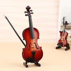 Mini Wood Violin & Imitation Leather Box, Micro Landscape Home Dollhouse Accessories, Pretending Prop Decorations