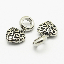 304 европейские подвесные подвески из нержавеющей стали, сердце, Подвески с большими отверстиями