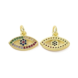 Brass Micro Pave Cubic Zirconia Pendants, Real 18K Gold Plated, with Jump Ring, Eye Charms