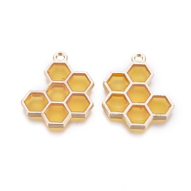 Alloy Enamel Pendants, Honeycomb, Light Gold