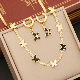 Fashion Butterfly Necklace Set Stainless Steel Jewelry Lock Chain N1174