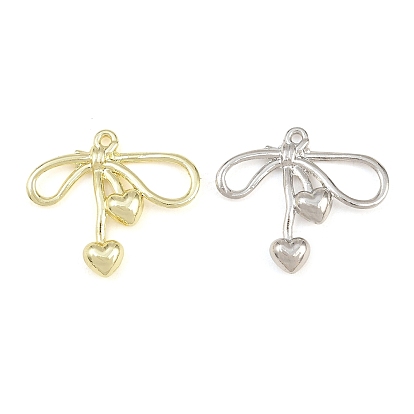 Alloy Pendants, Bowknot with Heart Charms, Rack Plating, Cadmium Free & Lead Free