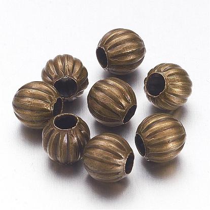 Iron Corrugated Beads, Round, 6mm, Hole: 2mm, about 3500pcs/1000g