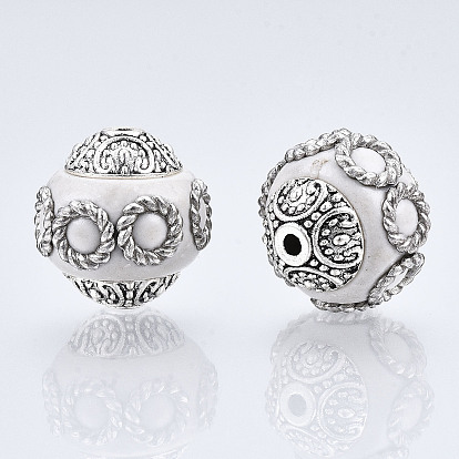 Индонезийские бусины, круглые, ручная работа , со сплавочными ядрами, античное серебро, 14~15x15 мм, отверстие : 1.5 мм