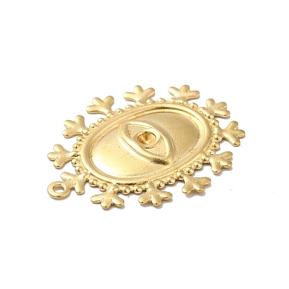 Brass Pendant Rhinestone Settings, Oval Charm with Evil Eye Pattern