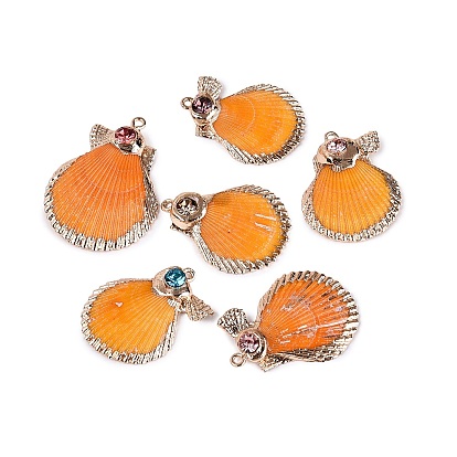 Pendentifs en coquillage naturel avec garniture en laiton doré électroplaqué, breloques en forme de coquillage, avec strass