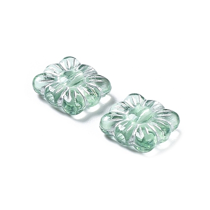Plating Transparent Acrylic Beads, Metal Enlaced, Square with Flower Pattern