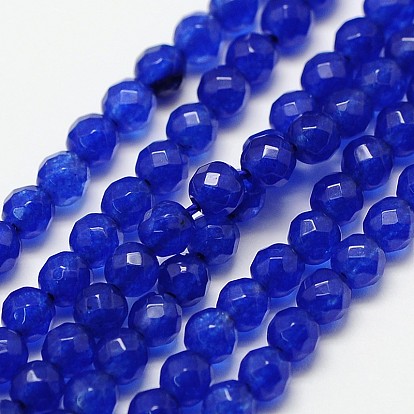 Natural White Jade Beads Strands, Faceted Round, Dyed