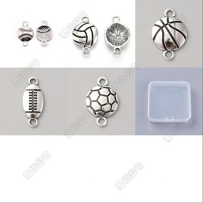 50 piezas 5 estilos de dijes de conector de aleación de pelota deportiva de estilo tibetano, formas mixtas