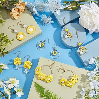 SUNNYCLUE 198Pcs DIY Yellow Flower Style Earring Making Kits, Including Flower Alloy Pendants, Glass Beads, Brass Findings, Iron Jump Ring & Pins