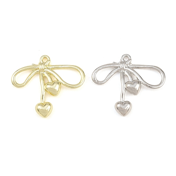Alloy Pendants, Bowknot with Heart Charms, Rack Plating, Cadmium Free & Lead Free