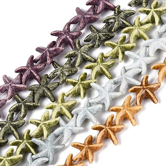 Brins de perles de turquoise synthétiques peintes par pulvérisation, étoiles de mer