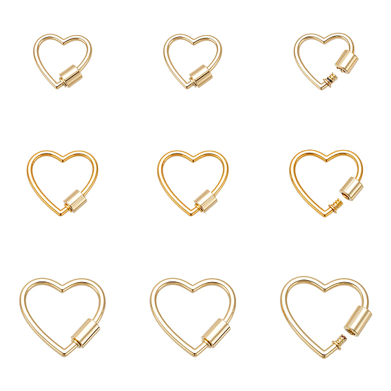9шт. 3 стилей карабинов-замков из цинкового сплава с винтовым креплением, сердце