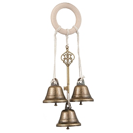 Iron Bell Pendant Decoration, Wood Ring for Home Door Hanging Ornaments