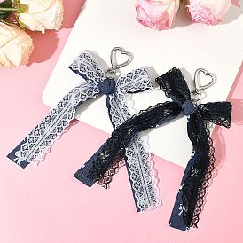 2 шт. 2 цветные банты из полиэстерового кружева, ленточные подвески, с вращающимися застежками в форме сердца из сплава, платина