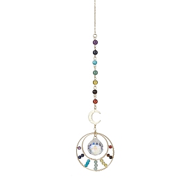 7 decoraciones colgantes de cuentas de piedras mixtas naturales y sintéticas de chakra, Adornos colgantes con forma de lágrima de cristal y anillo de latón
