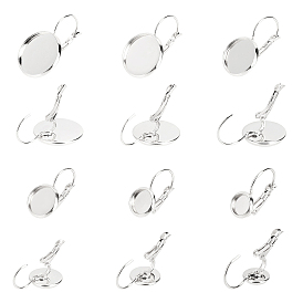 24Pcs 6 Style Flat Round 304 Stainless Steel Leverback Earring Settings