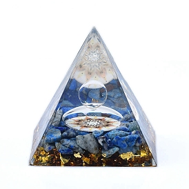 Orgonite Pyramid Resin Display Decorations, with Natural Lapis Lazuli Chips Inside, for Home Office Desk