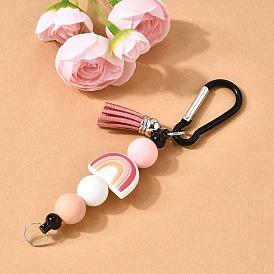 Pendentif décoratif en silicone et faux daim avec pompon, avec des agrafes en alliage