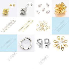 Kits de hallazgos para hacer joyas de bricolaje, Incluye cierres magnéticos de aleación de diamantes de imitación., cierres magnéticos de latón, extensor de cadena de hierro, 304 argollas de acero inoxidable, Ganchos de aleación de zinc de langosta garra