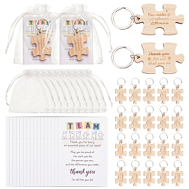 Porte-clés en bois, avec des anneaux en fer, des sacs en organza et du papier cartonné