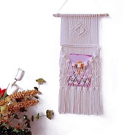 Bohemian Macrame Woven Cotton Magazine Holder, Wall Hanging Tassel Plants Storage Bag for Home Bedroom Decoration