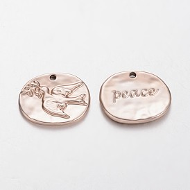 Lead Free & Nickel Free Alloy Pendants, Long-Lasting Plated, Oval with Peace Dove, 25x20x2.7mm, Hole: 1.7mm