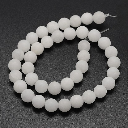 Natural White Jade Beads Strands, Frosted, Round