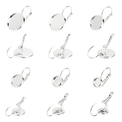 24Pcs 6 Style Flat Round 304 Stainless Steel Leverback Earring Settings