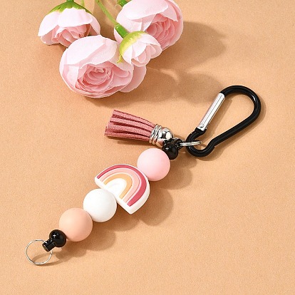 Pendentif décoratif en silicone et faux daim avec pompon, avec des agrafes en alliage