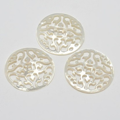 Natural Mother of Pearl Shell Pendants, Flat Round