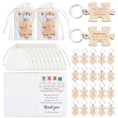 Porte-clés en bois, avec des anneaux en fer, des sacs en organza et du papier cartonné