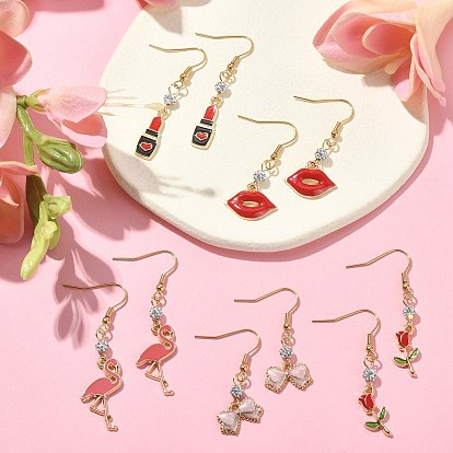 Alloy Enamel & Polymer Clay Rhinestone Beaded Dangle Earrings, Valentine's Day Theme Drop Earrings with 304 Stainless Steel Pins